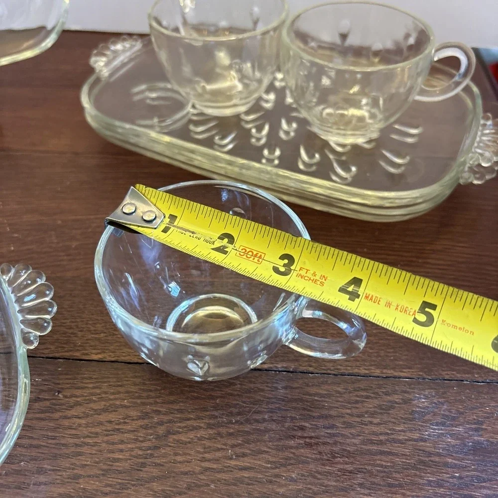 Vtg Hazel Atlas Glass Snack Plates & Cups Mid‎ Century Modern Raindrop Set Of 4